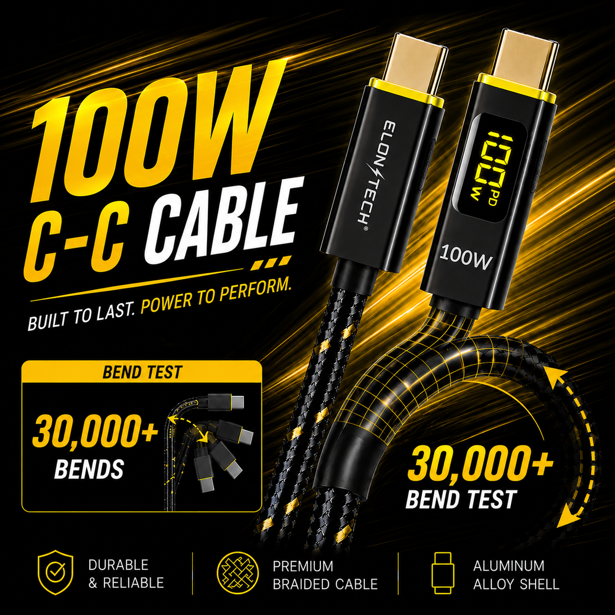 100W LED Display USB C-C Cable