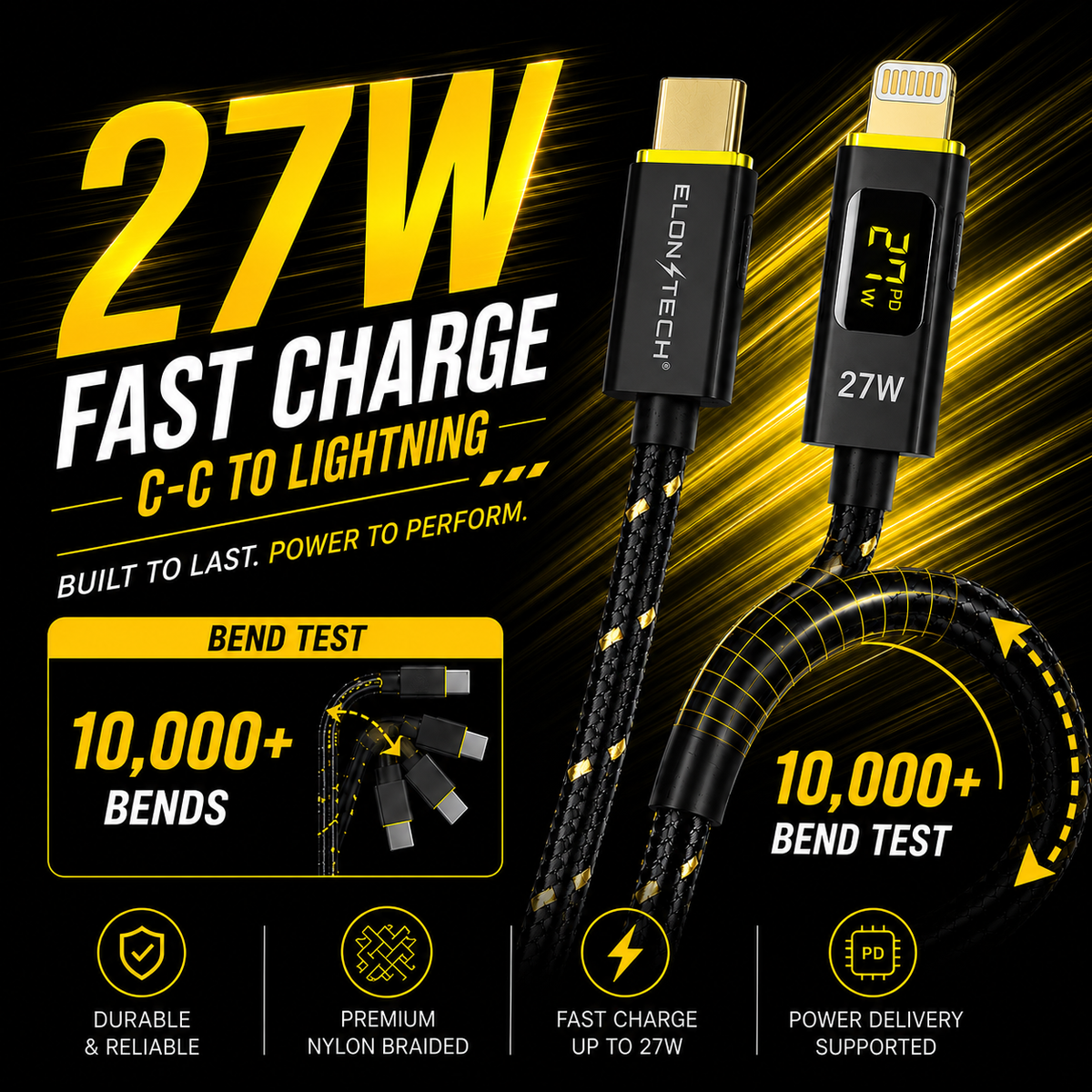 27W LED Display USB C-Lightning Cable